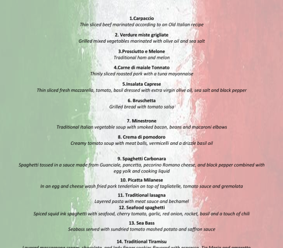 16 Dishes “Classic Italian” – 18th June 2025